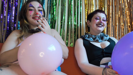 Two Clowns Smoke and Pop Balloons
