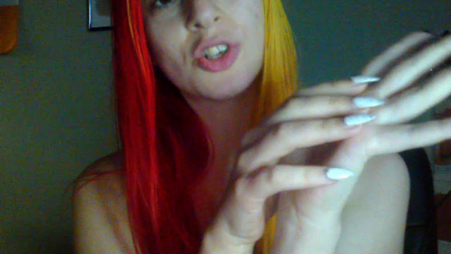 Colorful Hair Babe Long White Nails Tease