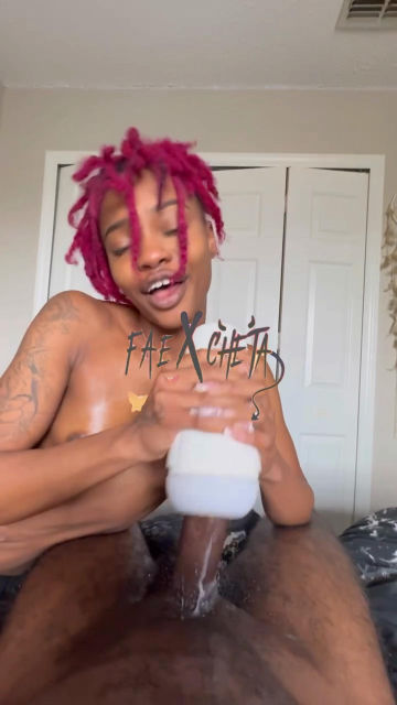 Fae Uses Fleshlight on Cock with Creamy Lube
