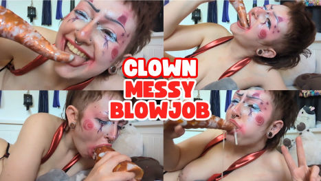 Kinky Clown Messy Blowjob: Throat Fucked by Fantasy Dildo