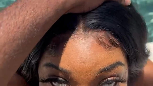 POV Petite Ebony Blows the Pool Boy